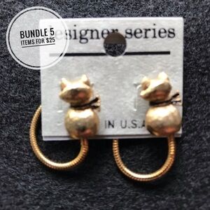 Cat Earrings Gold Crown